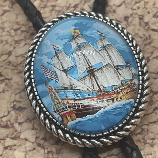 Nautical Ship Pirate Ocean Sailing Bolo Tie Lariat Necklace Wedding Gift Dad Son