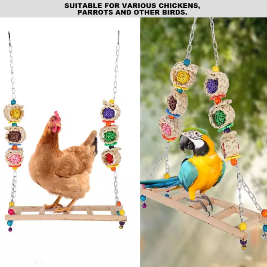 Wooden Pet Chicken Hanging Swing Toy Bird Parrot Chicken Climbing Stand Ladder