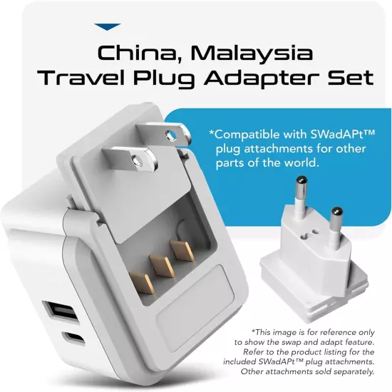 Ceptics China, Malaysia Travel Adapter,Includes Type G, I, C SWadAPt Attachments