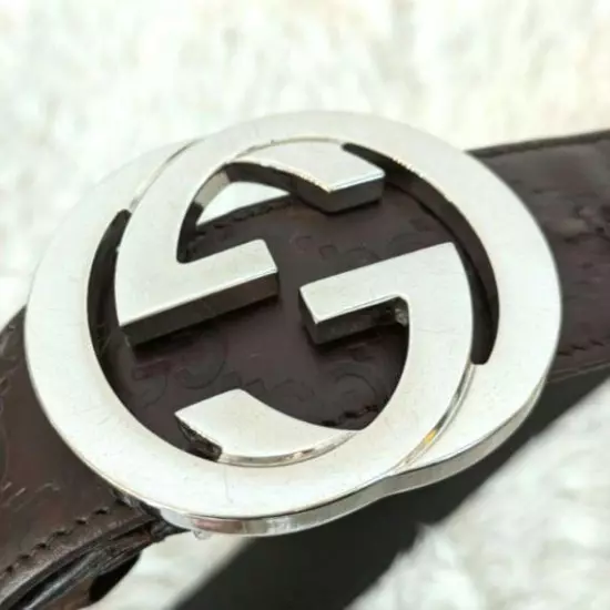 Gucci GG Interlocking G buckle leather belt 95/38 Brown 114984 Men Used JPN