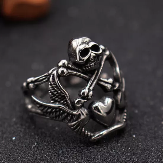 NO WAR Dove Love Heart Peace Skull Ring Stainless Steel Antiwar Gothic Punk Ring