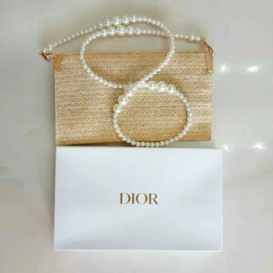 Christian Dior 2023 Beige Rattan Clutch Pouch - Brand New with Box Fast Shipping