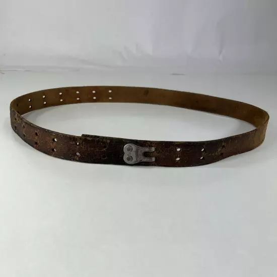 Vintage Very Worn Distressed Brown Cracked Leather Hook Belt - Men's Size 32