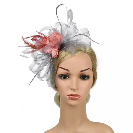 Women Fascinator Feather Hat Flower Hair Clip Church Wedding Party Headwear Clip