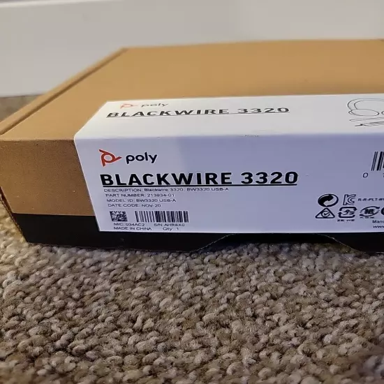 Plantronics Poly Blackwire 3320 BW3320 USB-A Headset Open Box