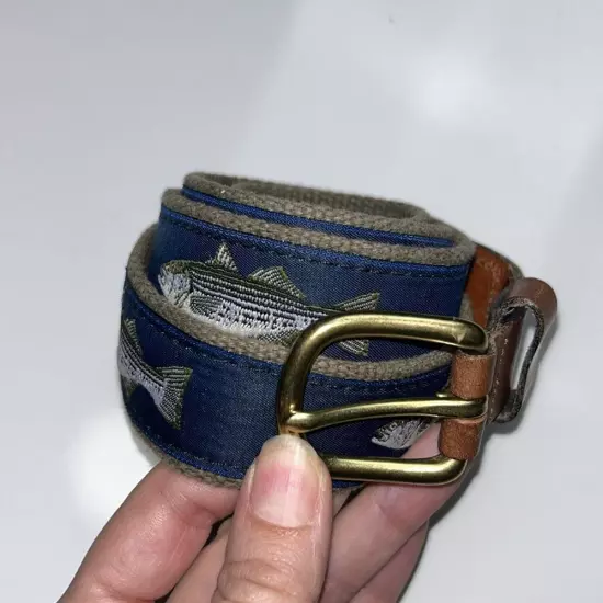 Leather Man LTD Cotton Web Belt - Olive/navy Striper Bass