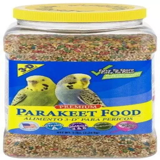 NEW 3-D Pet Products Premium Parakeet Bird Food, Seeds; 5 lb. Jar