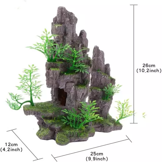 Aquarium Decorations - Mountain View Stone Ornament Artificial Tree Rock Cave Mo