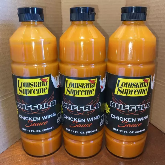 3- Louisiana Supreme BUFFALO Chicken Wing Sauce Certified Cajun Cayenne pepper