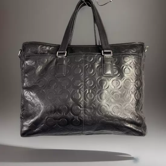 COACH Embossed Op Art Leather Business Tote Calf Leather 70253 Black