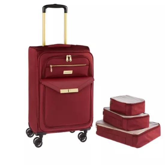 Samantha Brown Luggage 22" Upright Spinner Travel Packing Cubes Burgundy