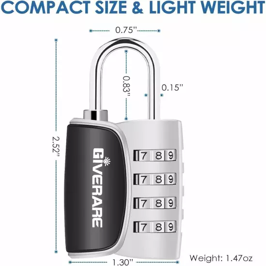 giverare 2 pack combination lock, 4-digit padlock keyless, resettable luggage lo