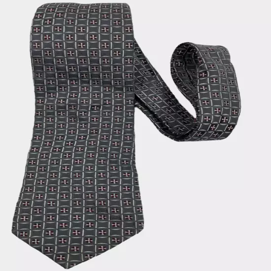 Jones New York Gray Floral Geometric Long Necktie Silk Tie 3.5" x 62"