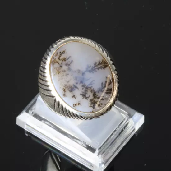 Silver 950 Men Jewelry Ring Agate Mens Size 10US 23g Natural Handmade عقيق مشجر