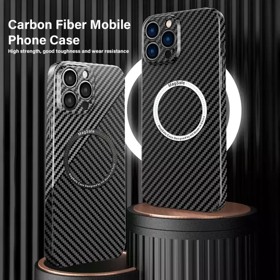 Case For iPhone 16 15 14 Pro Max Plus 13 12 Carbon Fiber Magnetic Mag Safe Cover