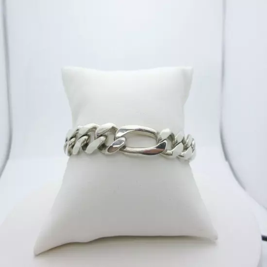 Solid Sterling Silver Bracelet Figaro Chain Fine Jewelry Size 8.25 10.5mm SB019