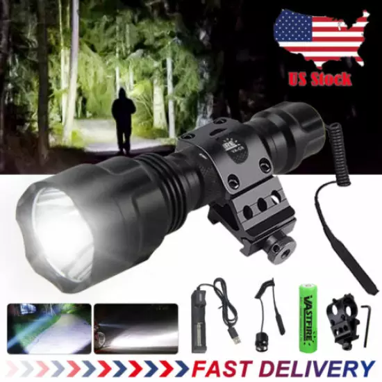 Tactical White Scope Mount LED Flashlight Lamp Hunting Air Rifle Torch Light