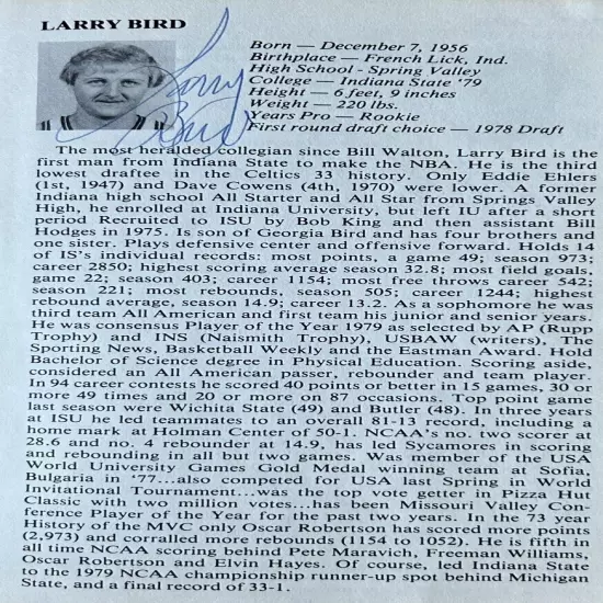 1979 Larry Bird Autographed Media Guide - PSA Certified- One of A Kind!