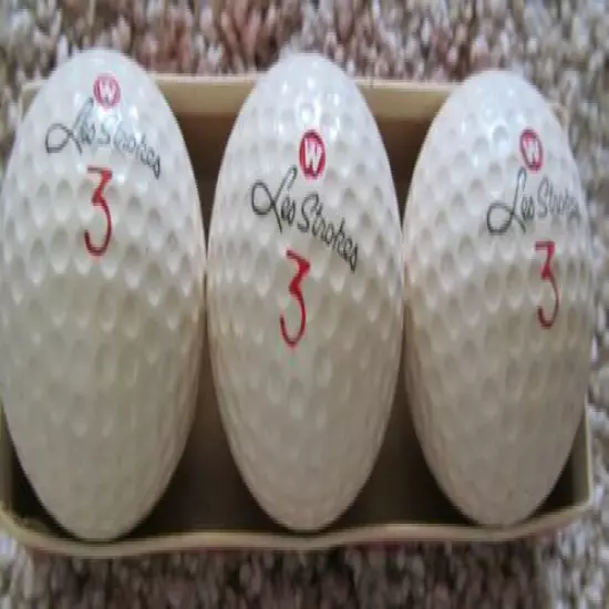 COLORFUL SLEEVE OF 3 OLDER UNUSED WORTHINGTON LES STROKES GOLF BALLS 1950'S