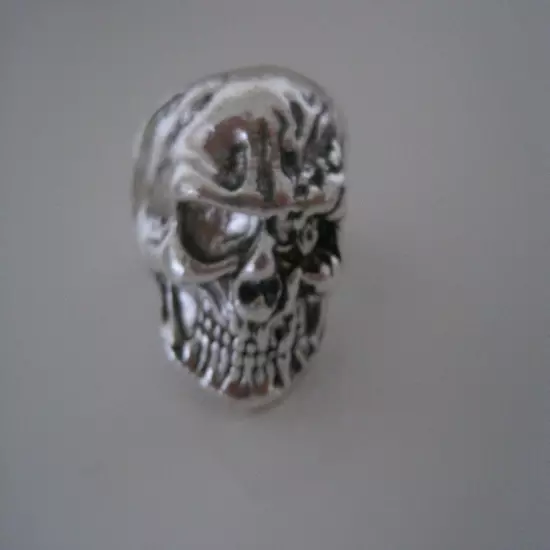 Skull Ring w Eye Ball Teeth Size 13 Men's Silver Tone Metal NEW