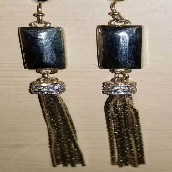 Long Chain Tassel Earrings w/Rhinestones