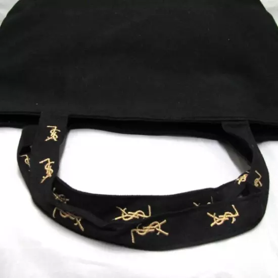 Yves Saint Laurent YSL Tote Bag Black Gold Embroidery Logo Novelty