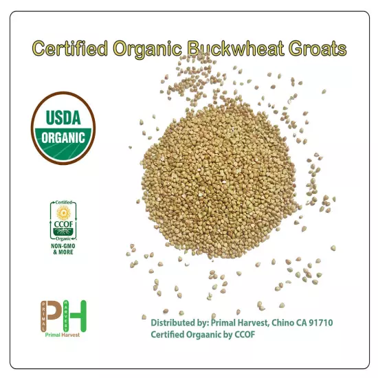 Certified USDA Organic Buckwheat Groats non-GMO, Vegan, Raw, Bulk Product of USA