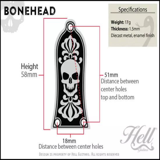 BONEHEAD 3-HOLE Brass Truss Rod Cover. Fits most Epiphone, Les Paul, SG + more