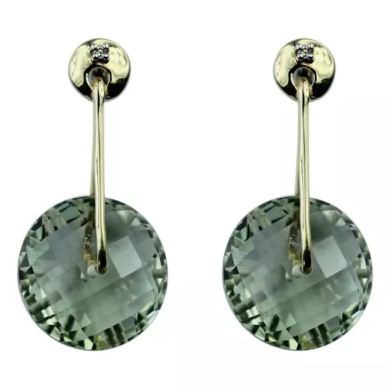 Birthday Gift For Her Green Amethyst Drop/Dangle Earrings 18k Yellow Gold