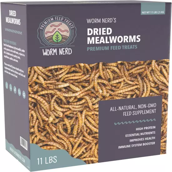 Worm Nerd WN61 11LB Dried Mealworms Non-Gmo High Protein Fiber Treat Chickens