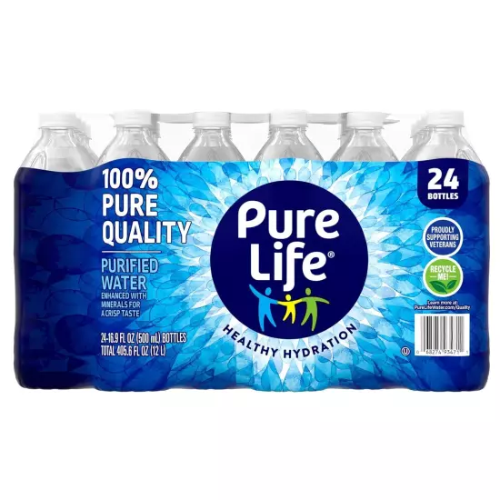 Pure Life Purified Water 16.9 fl oz & 8 Fl Oz Plastic Bottled Water 24 Pack