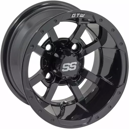 Set Of 4 GTW 10" Black Golf Cart Wheels On 20" Barrage Mud | Off Road Tires