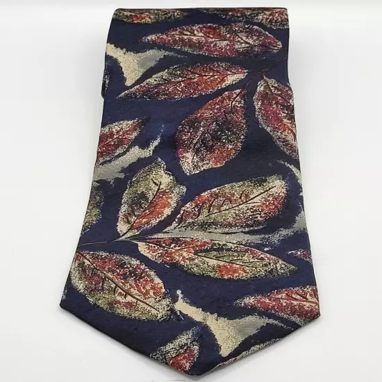 Dark Blue Maroon Beige Leaf Sprawl Pattern Silk VIAGGIO Vintage Business Necktie