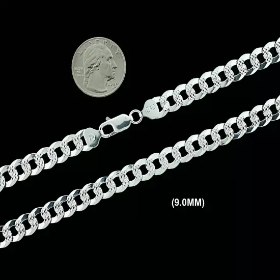 SOLID 925 Sterling Silver DIAMOND CUT CURB Chain, Cuban Link Necklace Bracelet