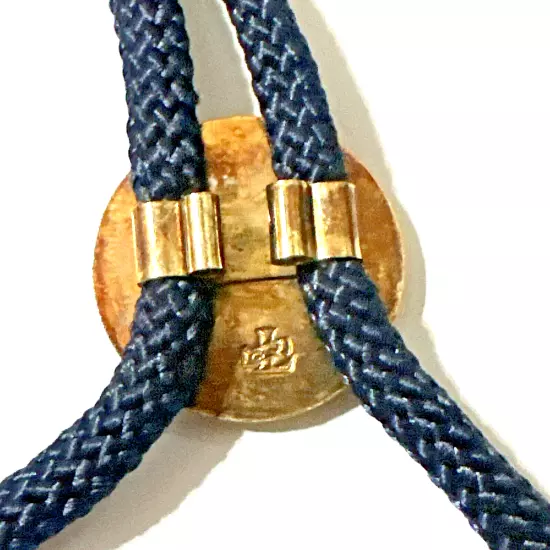 Vintage Kiwanis International Bolo Tie Gold Tone on Blue Cord 17" Long