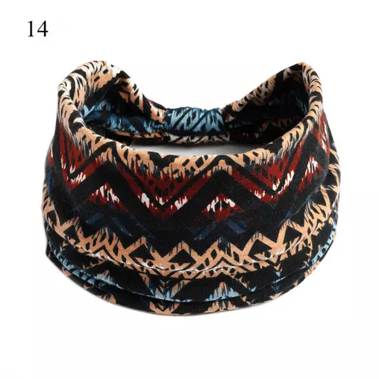 Women Boho Flower Print Wide Headband Vintage Knot Elastic Turban Headwrap *