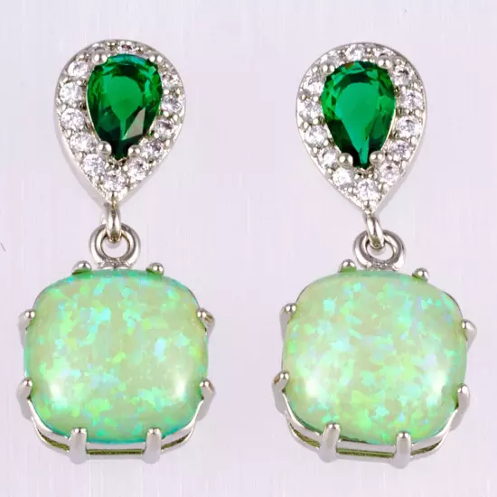 4x6Simulated Emerald Green Fire Opal Silver Filled Jewelry Drop Pierced Earrings