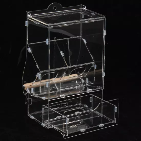 Acrylic Automatic Feeder Case Double Hopper Wood Perches Bird Feeder Cage NEW US