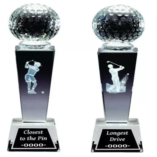 CRYSTAL GOLF TROPHY W/SATIN LINED PRESENTATION BOX FREE ENGRAVING M~CRY213