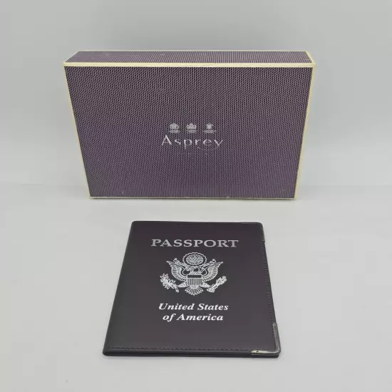 Asprey Brown Leather Sterling Silver Corners Passport Case Holder w/ Box