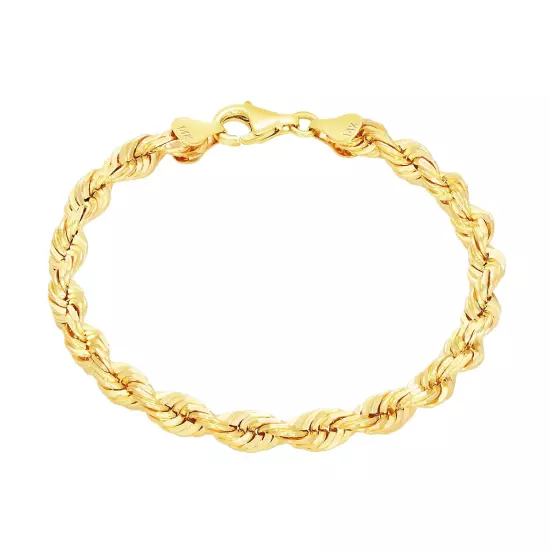 14K Yellow Gold 2mm-10mm D/C Rope Chain Bracelet Mens Women 7" 7.5" 8" 8.5" 9"