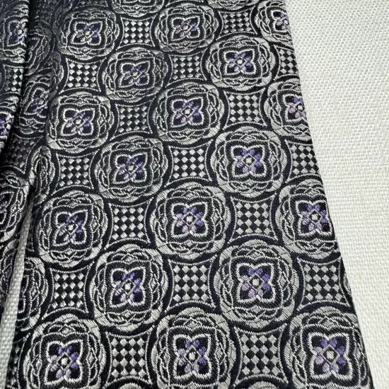 HART SCHAFFNER MARX Men's 100% Silk Necktie Designer Geometric Silver/Purple EUC