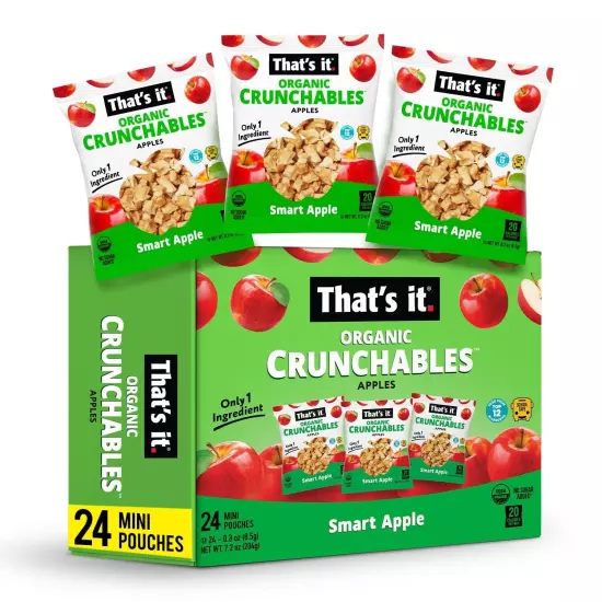 100% Organic Apple Fruit Crunchables - 24 Packs of Healthy Plant-Based Snacks