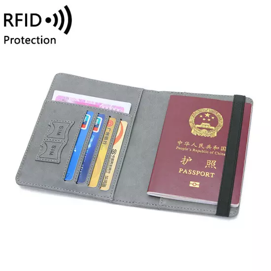 RFID Blocking Leather Passport ID Card Holder Pocket Travel Wallet Case Cover US