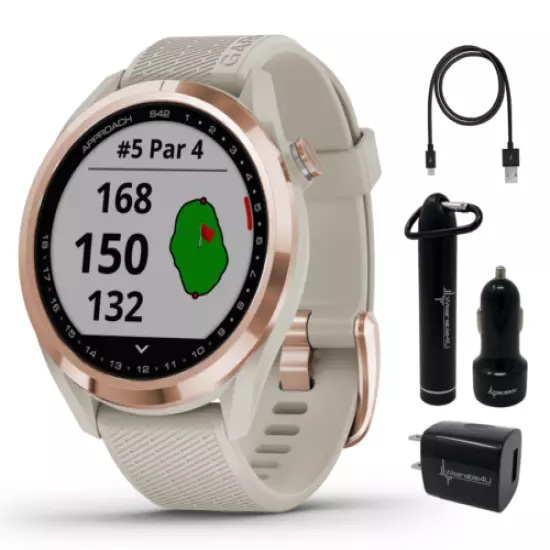 Garmin Approach S42 Premium Rose Gold GPS Golf Watch and Power Pack Bundle