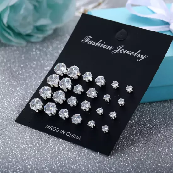 Wholesale A Set Of 12 Pairs Clear Crystal Ear Studs Earrings Shinny UK