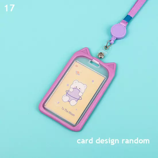 Cute Cat Ear ID Card Holder Retractable Reel Lanyard Credit Cover Case Kids Gift