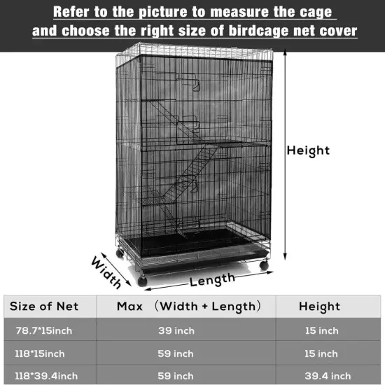 Adjustable Bird Cage Net Cover Mesh Skirt Guard Seed Catcher, 118 x 15 Inch