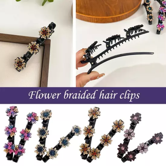 Sparkling Crystal-Stone Braided Hair Clips Satin Fabric Hairpin Hair Bands Gift}