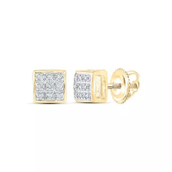 10K Yellow Gold Mens Round Diamond Square Earrings 1/20 Cttw